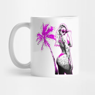 Pink Retro Palm Tree Graphic Tee Girl Women Bae Watch Mug